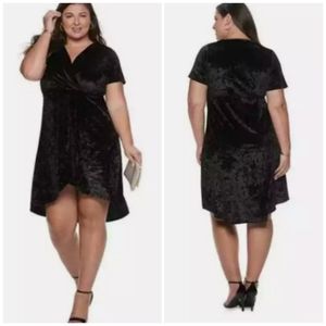 Evri Crushed Velvet Dress High Low Hem Surplice Front Shortsleeve Faux Wrap